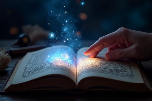 Offenes Buch mit Sternbildern und wissenschaftlichen Zeichnungen